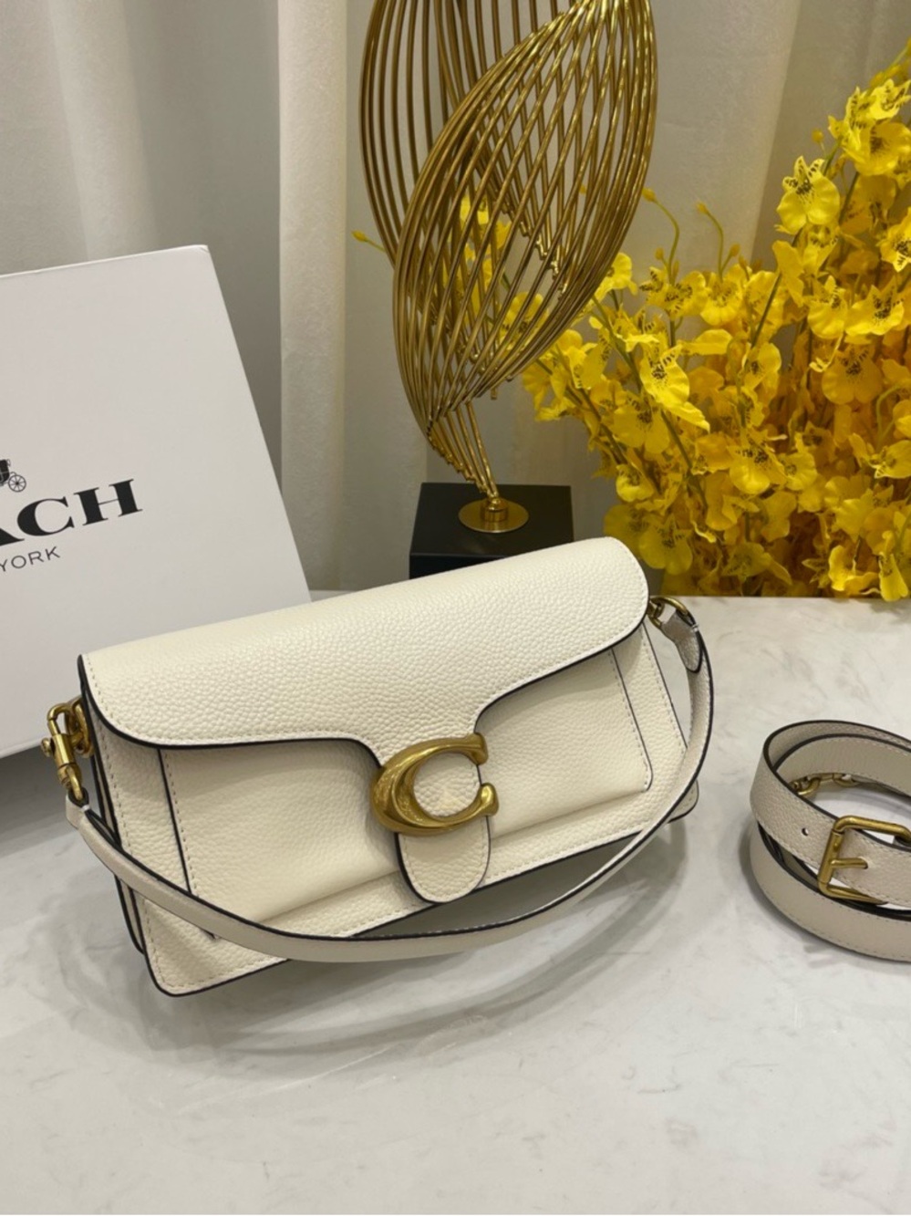 Coach Small Saddle Shoulder Bag in Chalk with Gold Hardware